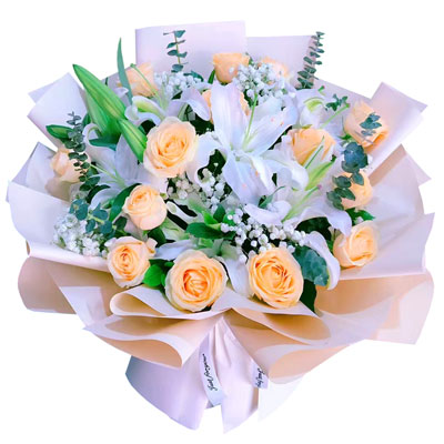 贵港16朵香槟玫瑰2支百合，爱的温暖和幸福