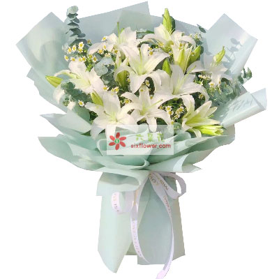贵港6支白色多头百合，温馨的祝福