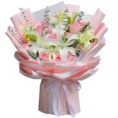贵港16朵粉玫瑰百合，感情稳定坚固