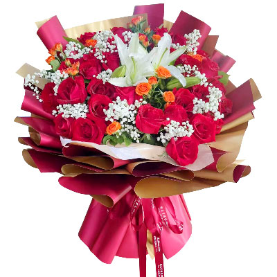 贵港33朵红玫瑰百合，爱如同花般绽放